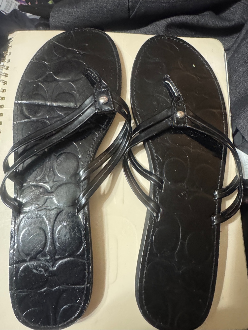 Coach Black Patent Leather Strappy Thong Sandals